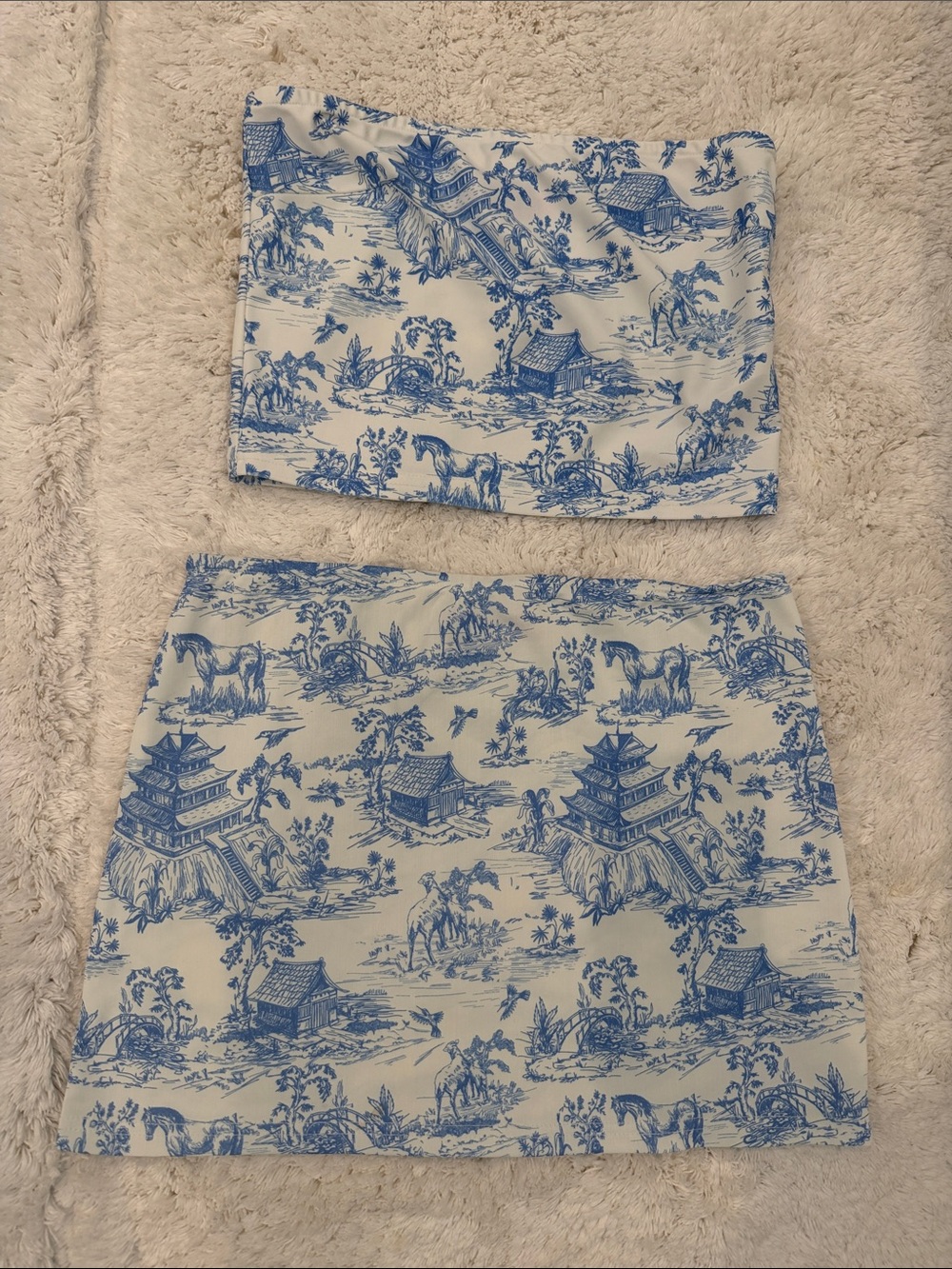 Edikted Wildflowers Blue Toile Mini Skirt set